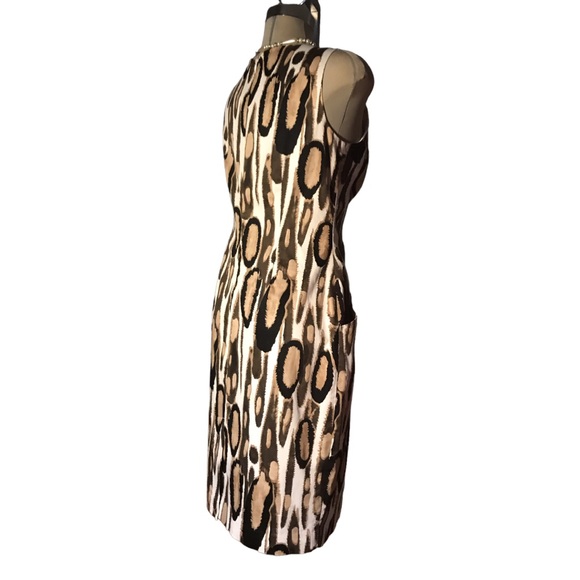 *New* TAHARI Leopard Black Beige and White Sleeveless Sheath Side Pockets Size 8 - Picture 8 of 16